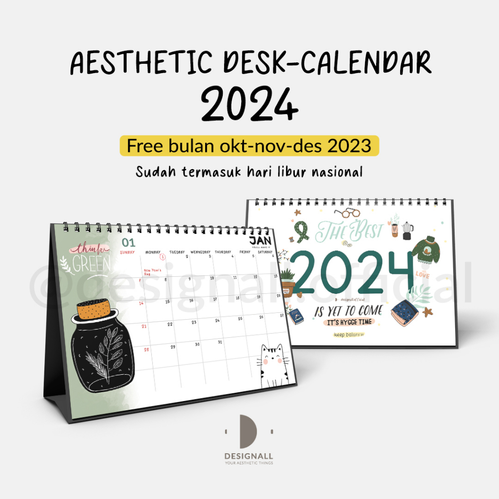 

Designall Kalender 2024 Aesthetic Meja / Kalender Duduk Spiral ZE (Free Okt - Nov - Dec 2023)