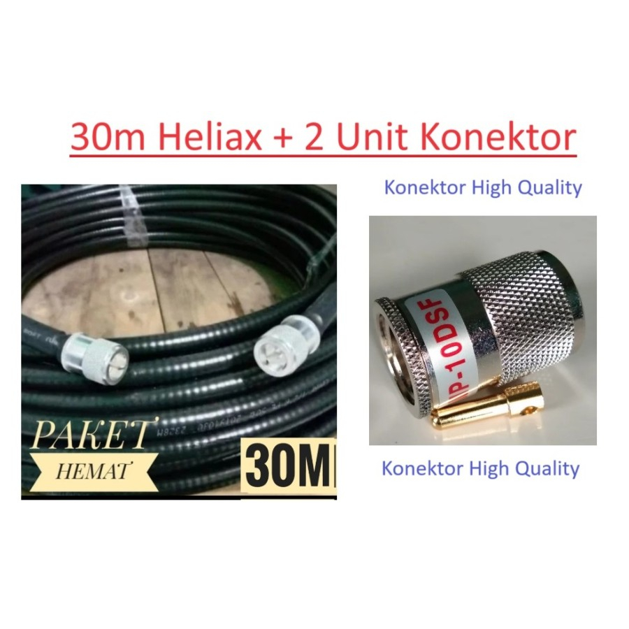 Kabel Coaxial Heliax 5/8 LDF4 30M siap pakai Rig Konektor PL Male D10