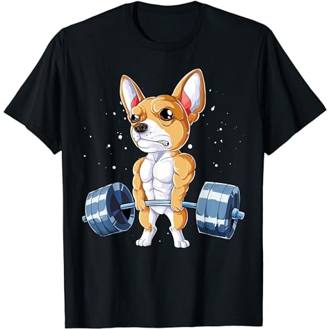 Baju Kaos Olahraga Chihuahua Weightlifting Funny Deadlift Men Fitness Gym Gifts T-Shirt