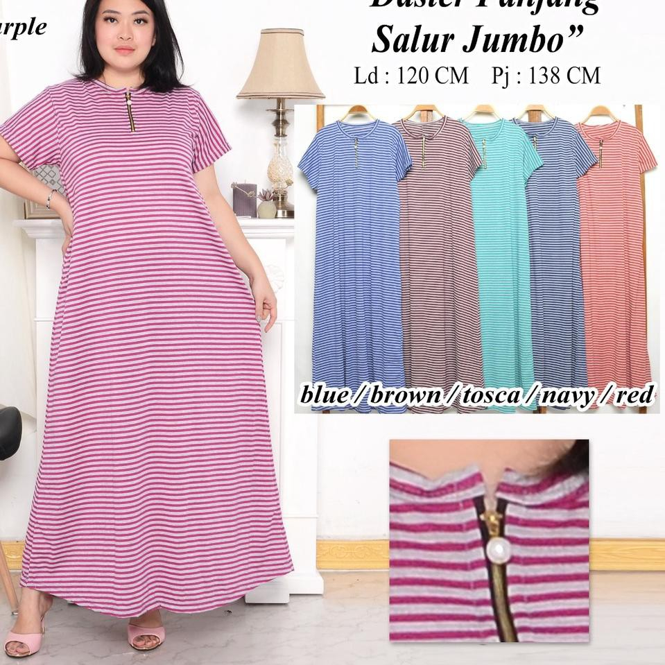 Daster Panjang Salur size Jumbo ( Real Pic ) Dress Panjang Salur / Gamis Pendek Salur size XXL