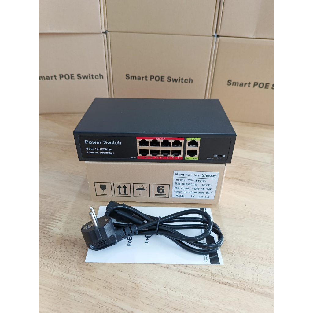 Switch hub poe 8 ports + 2 ports uplink 100mbps full poe Uplink 1000mbps