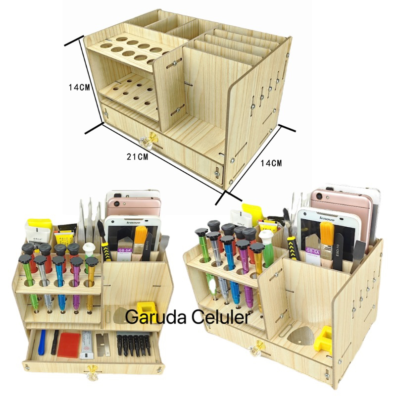 Rak Kayu Susunan Penyimpanan Hp Obeng Tool Service Sparepart Multifungsi RT-G18 RT-G19