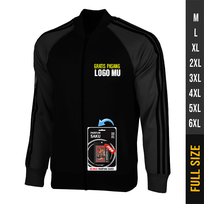 JAKET OLAHRAGA JUMBO HITAM STRIP HITAM KOMBINASI ABUTUA  (M-6XL) JAKET TRACKTOP POLOS KOMBINAS