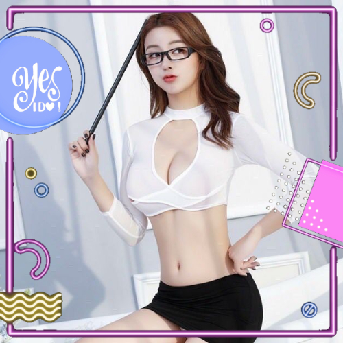 Berkualitas YesIDO Lingerie Seksi Cosplay Model Sekretatis Set Baju Rok & G String Erotis 1093