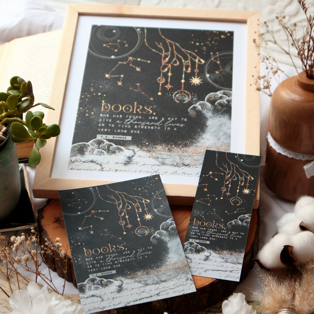 

Books she has found - Addie LaRue - bookmark / postcard / print