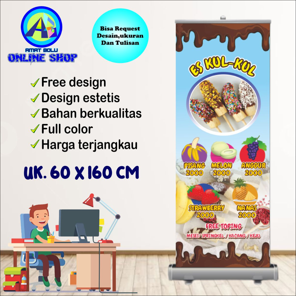 SPANDUK ES KULKUL BIRU UKURAN 60X160 BISA REQUEST