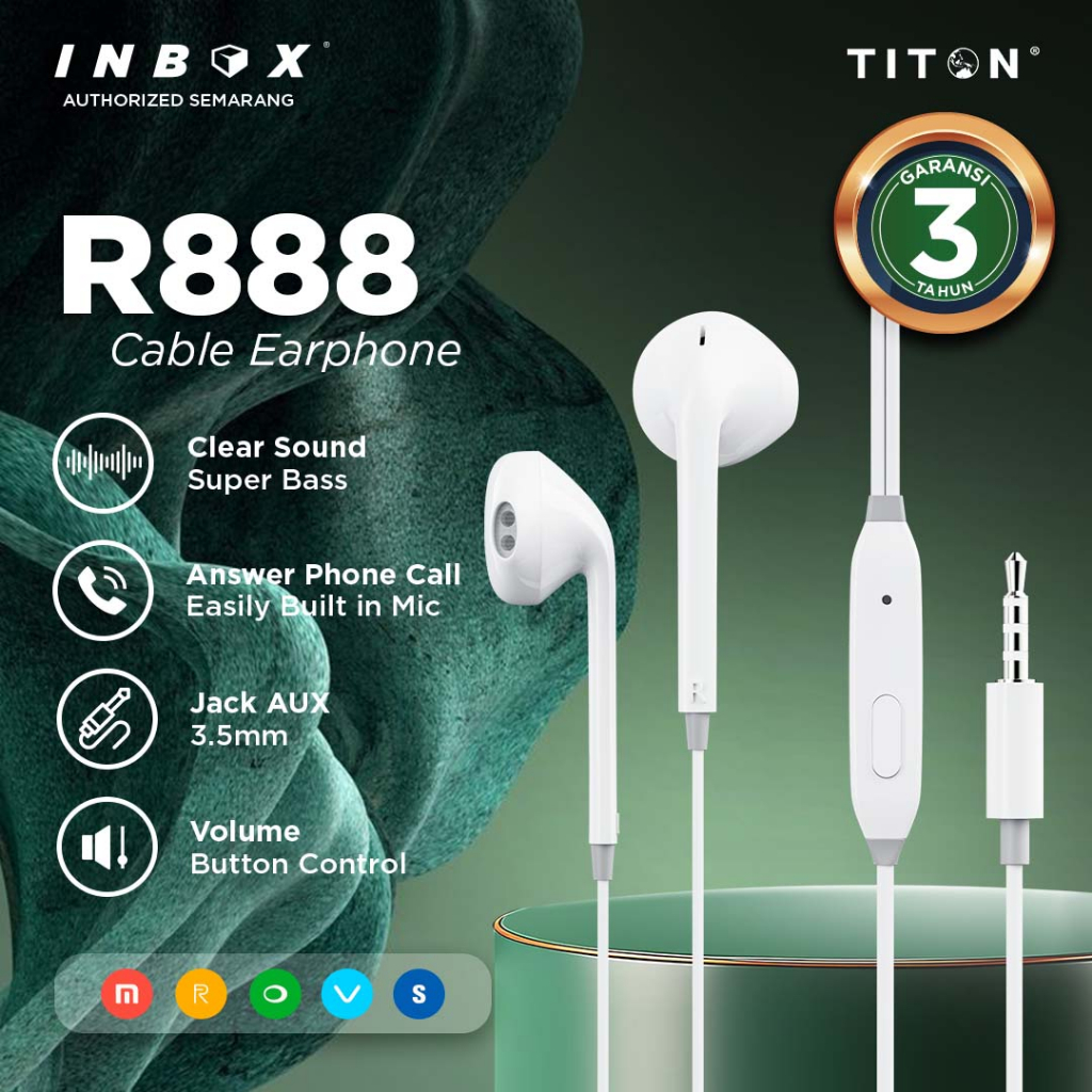 Titon R-888 Earphone Headset Branded Original Built in Mic