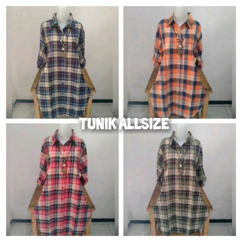 Tunik wanita // Tunik motif kotak bahan katun premium