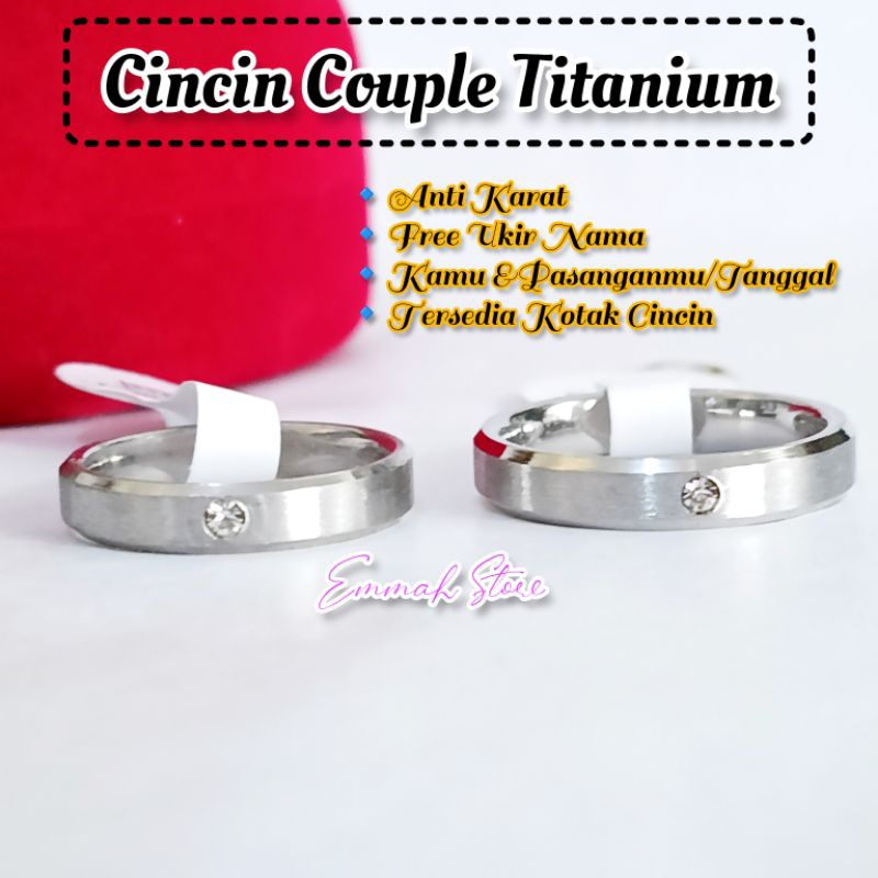 Cincin Couple Pasangan Silver Tunangan Ukir Nama Ring Pria Wanita Cicin Titanium kapel