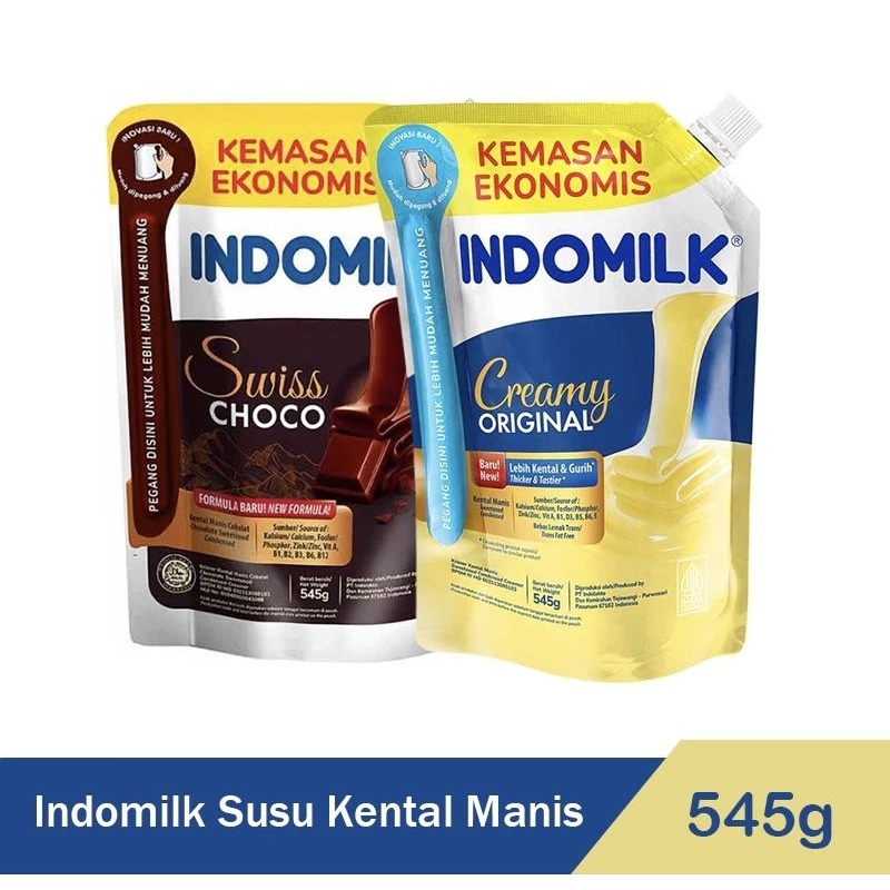 

Susu Indomilk kental manis & Swiss Choco kemasan pouch isi 545ml