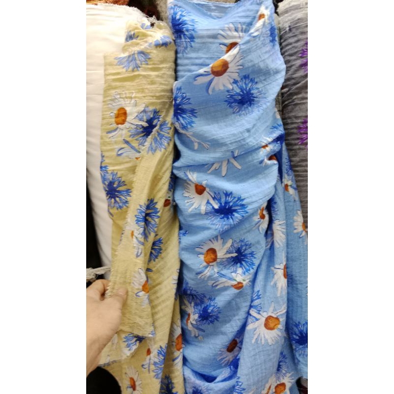 bahan kain katun silky motif bunga mewah