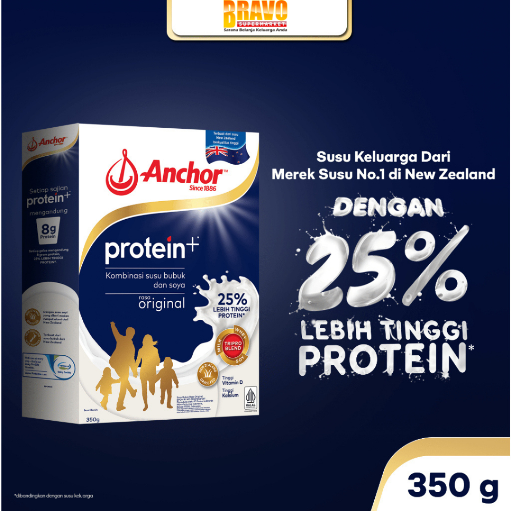 

Bravo Bojonegoro - Anchor Protein+ Susu Keluarga Original 350GR - Susu Bubuk Tinggi Protein | Sarapan Breakfast