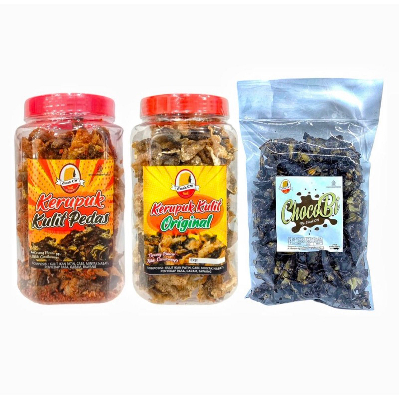 

3 Pcs Nage 20 Paket Keripik ( Kulit Ikan Pedas manje toples,Kulit Ikan Original, 500G ChocoBi)