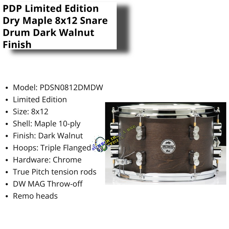 PDP PDSN0812DMDW - PDP LIMITED EDITION DRY MAPLE SNARE DRUM 8" x 12"