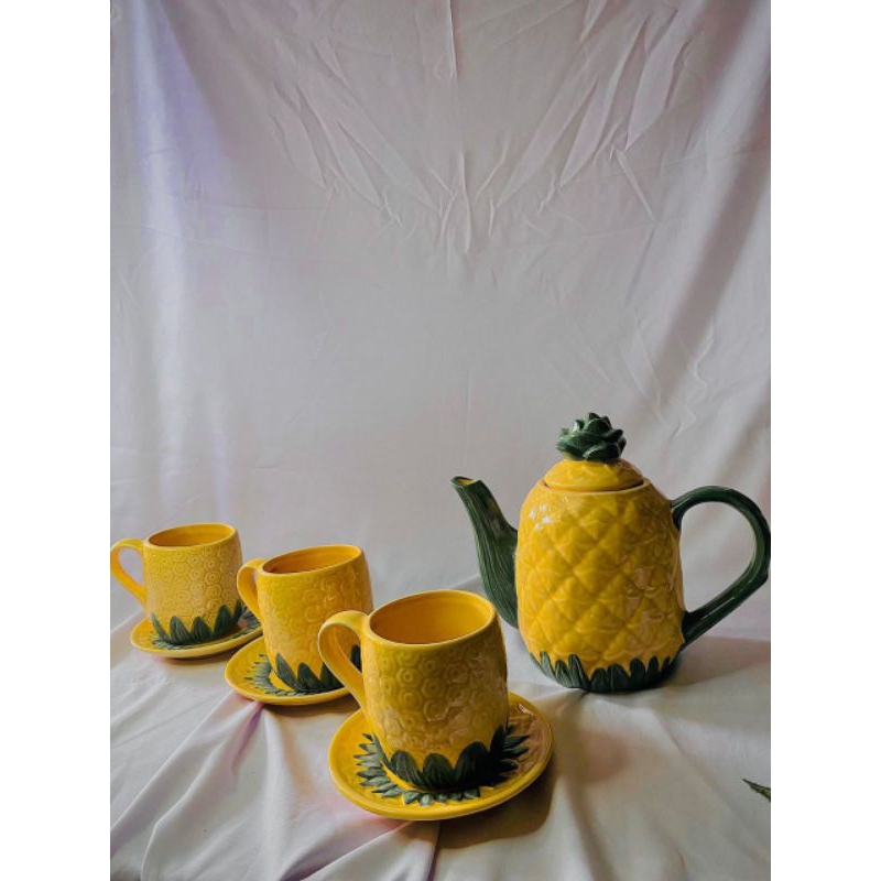 Sepaket Cangkir Teko Motif Nanas / Kado Unik / Hampers Cantik / Gelas Lucu / Cangkir Cantik / Set