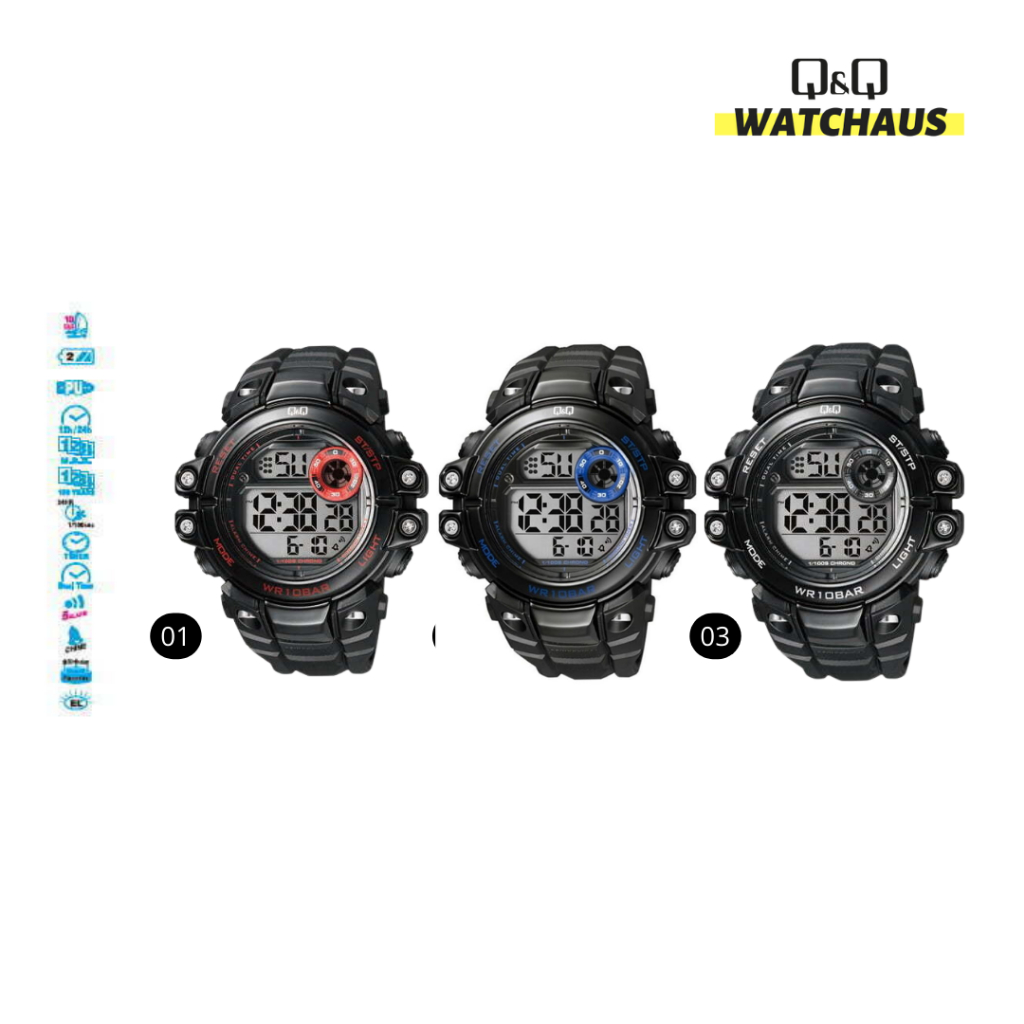 JAM TANGAN PRIA QQ QNQ Q&Q M151 M151J ORIGINAL JEPANG DIGITAL BLACK WATER RESISTANT RESIN STRAP
