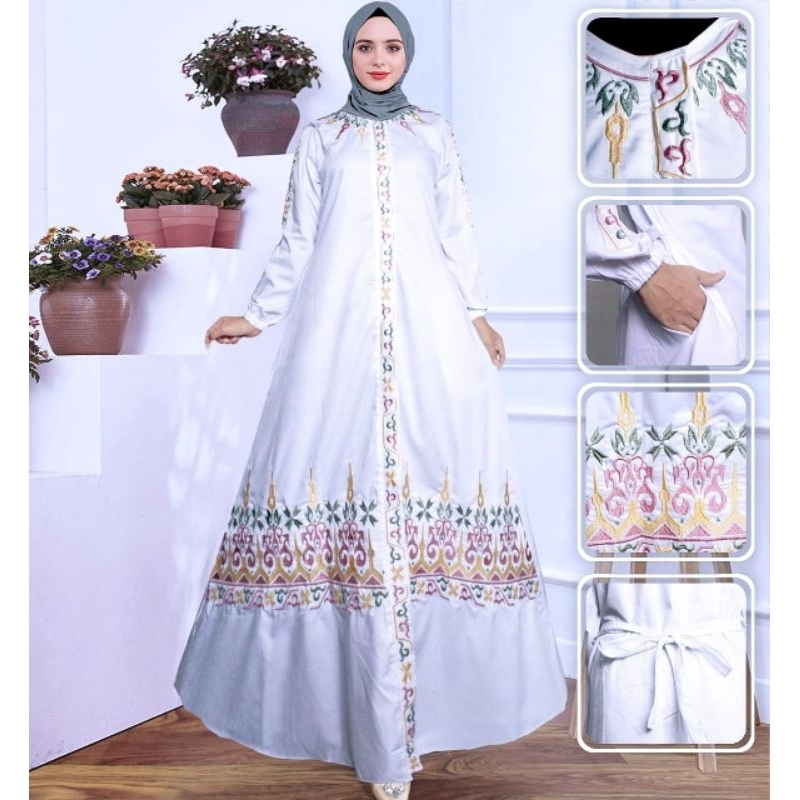 Gamis Muslim Bordir Warna Putih
