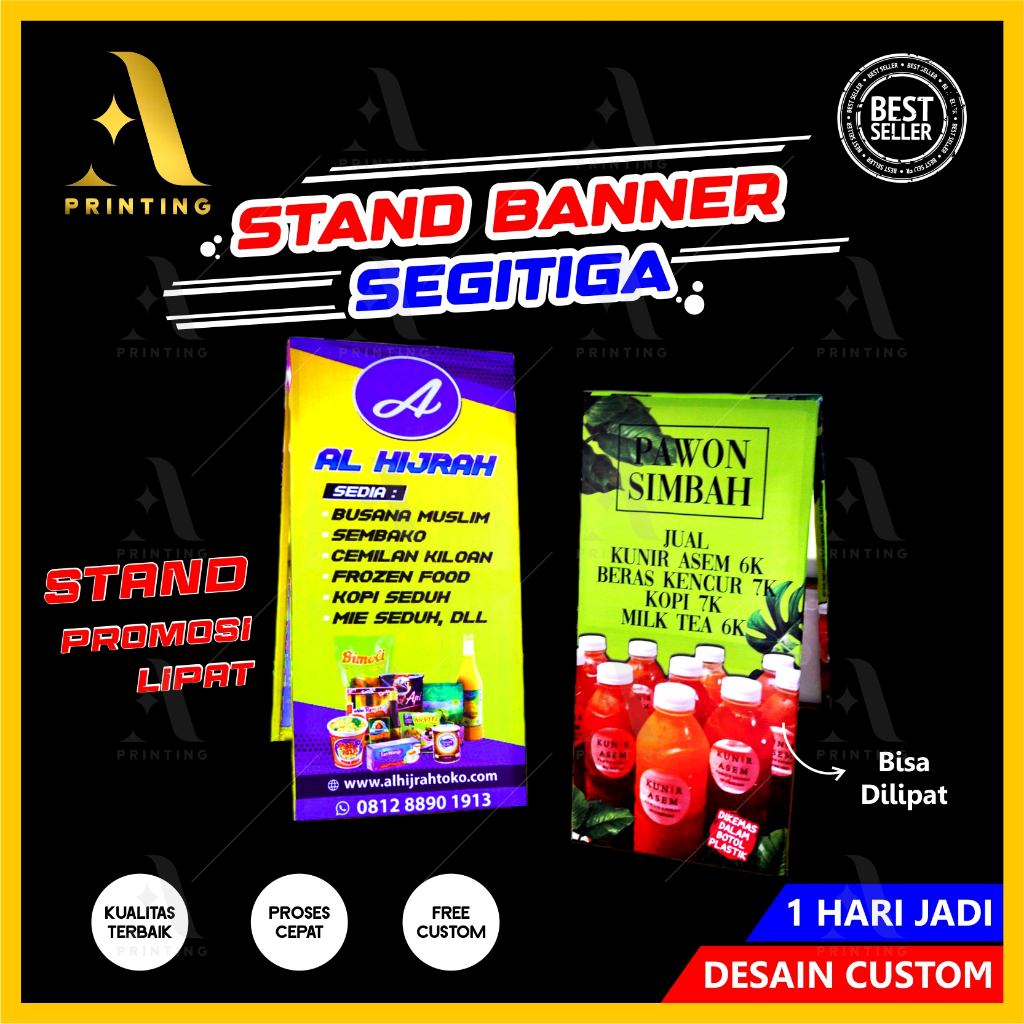 Standing Banner Lipat Segitiga | Papan Promosi Lipat