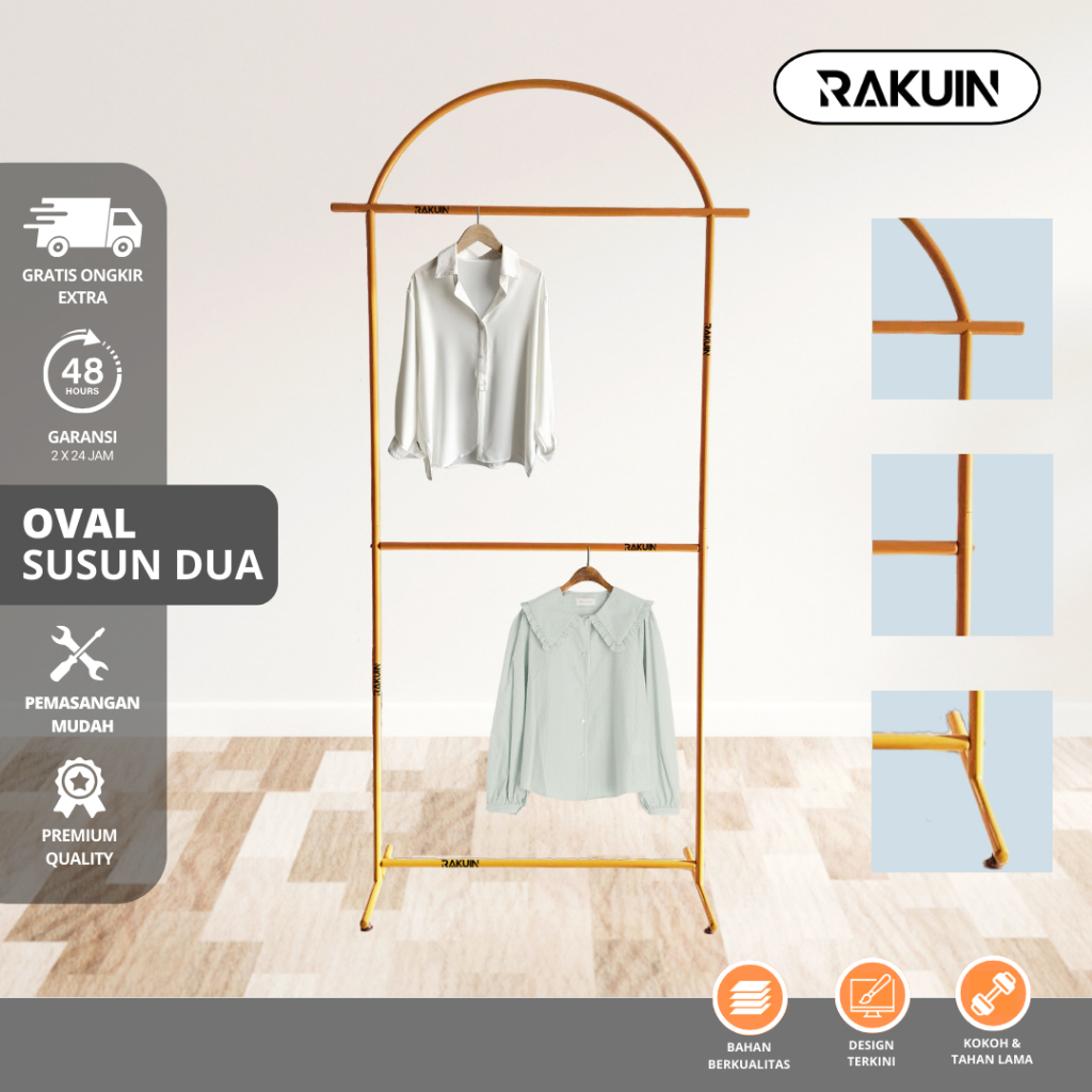 GAWANG OVAL SUSUN 2 - RAK BAJU BESI OVAL TINGKAT 2 MINIMALIS/GAWANG BAJU KNOCKDOWN/DISPLAY- RAKUIN