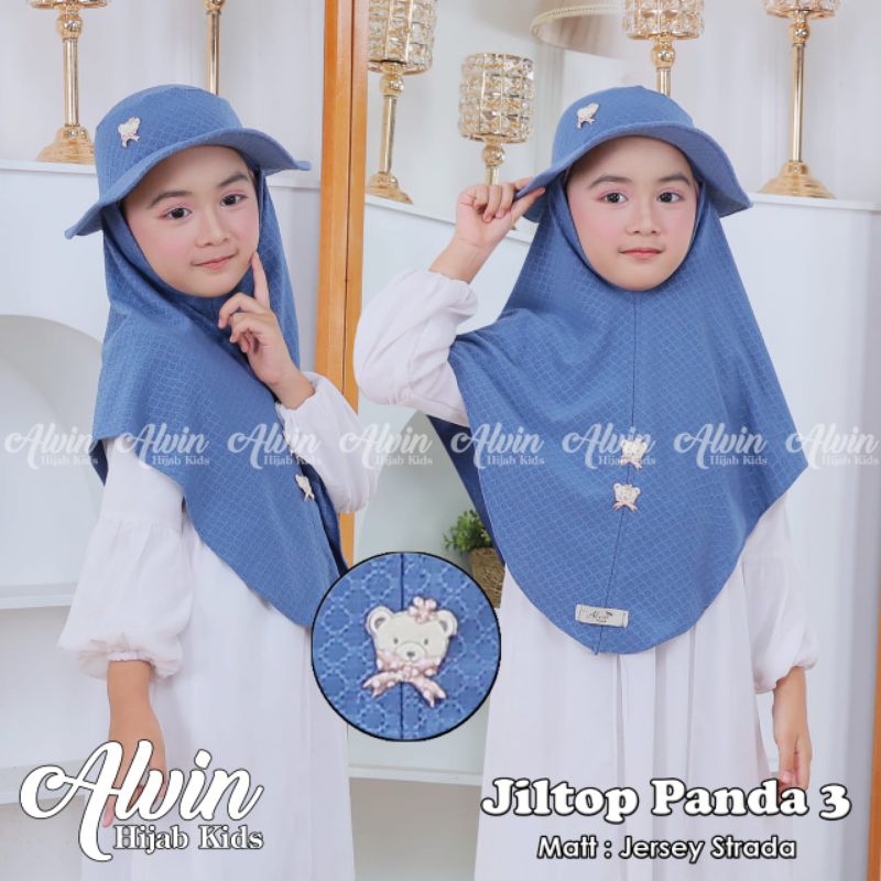 JILBAB TOPI NEMPEL ANAK 3 Panda Usia Max 10 Thn by Alvin Hijab A2R-012 - Kids Colection