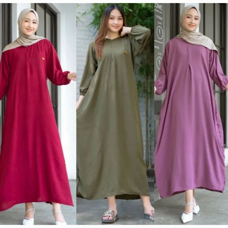 Fathia Dres / Dress Gamis Cringkle Busui Ld 120Cm / Midi Dress Wanita Muslim Terbaru