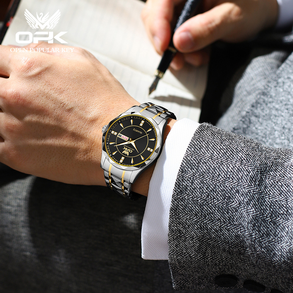 OPK Jam Tangan Pria Anti Air Original Cowok Terbaru 2024 Kalender Waterproof Stainless Steel Fashion Men Watch Model 8151-2
