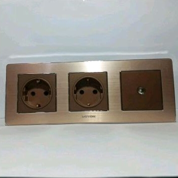 Stop Kontak + Stop Kontak + Outlet TV 3 Gang K2 Dark Champagne Boton