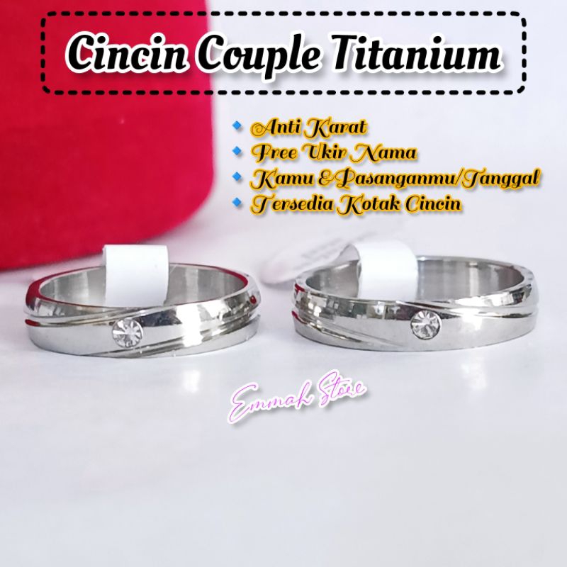 Cincin Couple Titanium Free Ukir Nama Anti Karat Cicin Tunangan Nikah Ring Pria Wanita Cicin Kawin