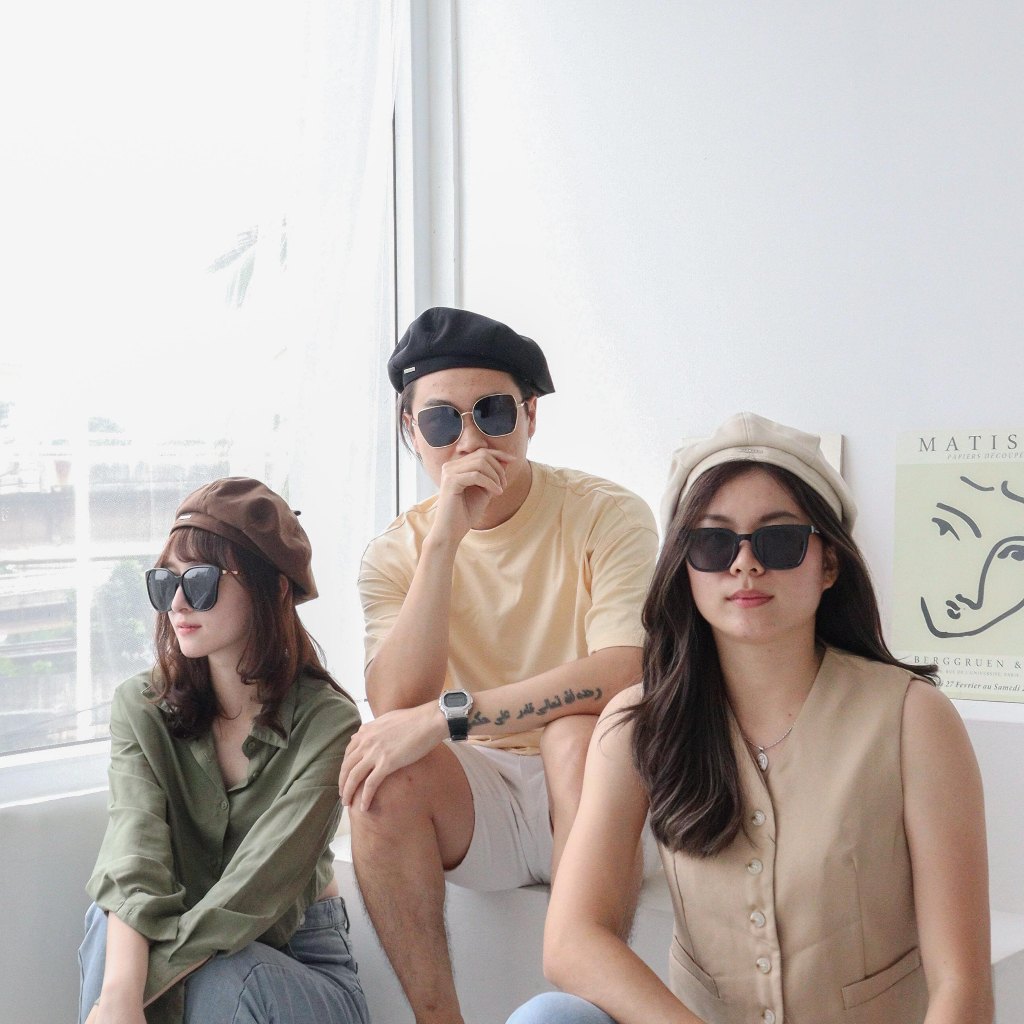 (Jolin Store) Baret Vintage - Topi Baret Korea Wanita Gaya Vintage Motif Polos