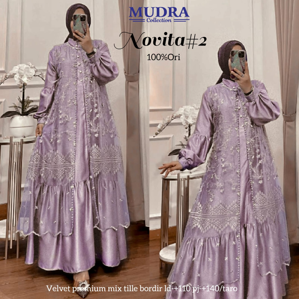 [LD 110] NOVITA #2 DRESS GAMIS WANITA PESTA BAHAN VELVET PREMIUM TILE ORI BY MUDRA HIJAB