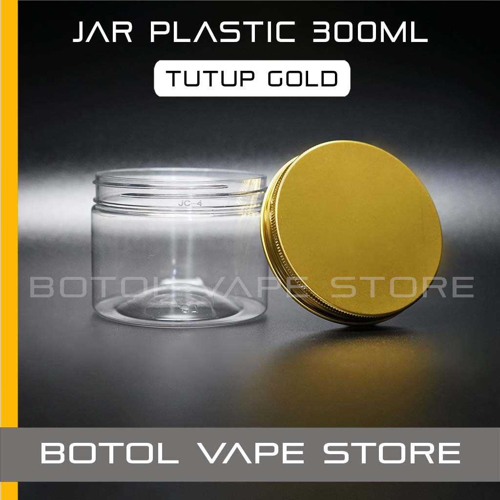 Botol Jar Toples Plastik/Palstic Jar 300ml Tutup Gold