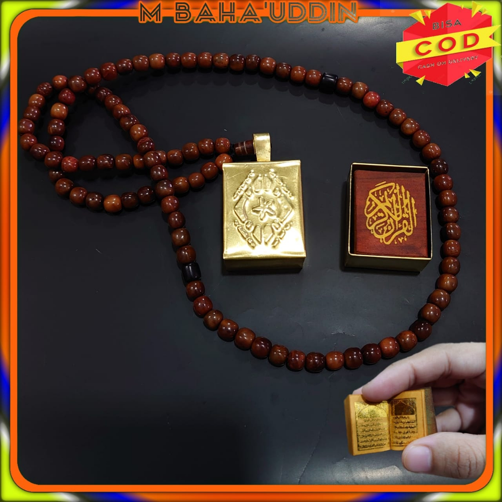 (bisa COD) stambul alqur an tinta emas wadah kuningan bandul + kalung kaoka