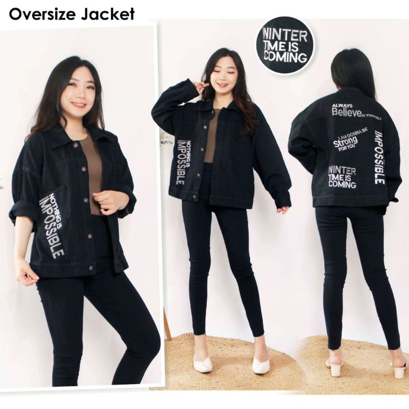 Jaket Jeans Oversize Bordir Wanita Jaket Jeans Cewek Jumbo Jaket Wanita Motif Tulisan