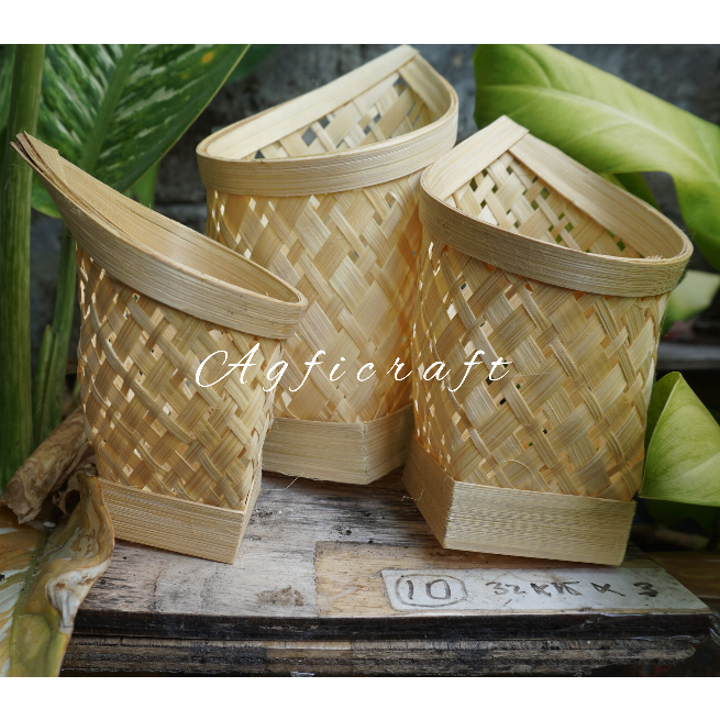 (Satu Paket) Tempat Tisu Tenggok Bambu Tempat Sendok Anyaman Bambu Kerajinan Bambu Peralatan Dapur