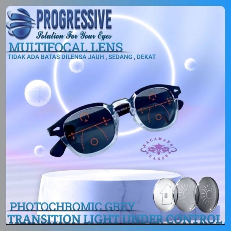 Kacamata Progresif Photochromic Pria Wanita | Kacamata Plus Baca Jauh,sedang,dekat |Frame Kacamata L