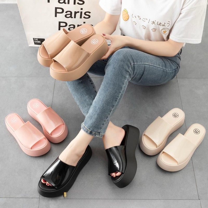 Sandal wedges wanita BECKY import Platform Premium Sandal Wanita import Jelly Karet
