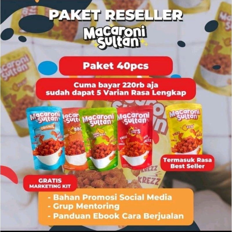 

Paket Reseller makaroni sultan/milidi Yoi/basreng super/pilus cikur 40pcs free minigold