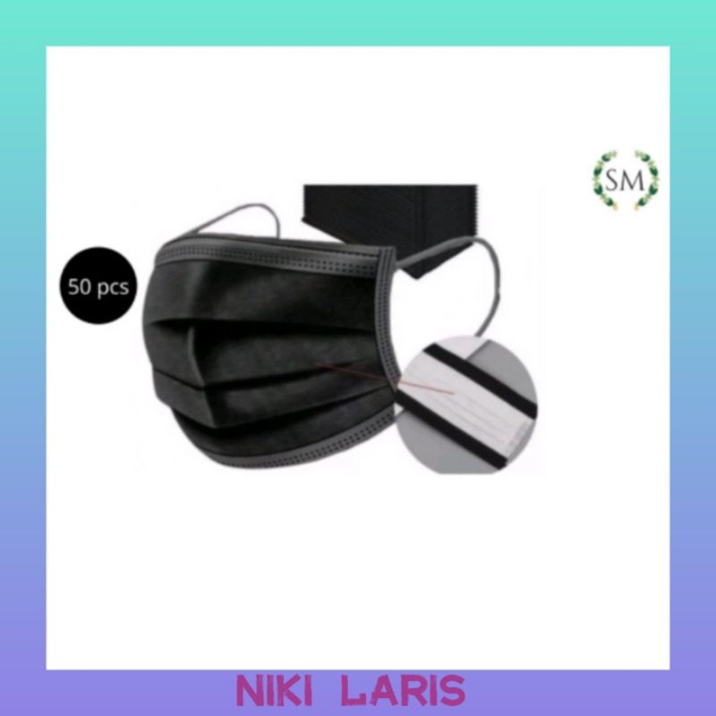 013 / masker dewasa warna hitam termurah / masker careion 3ply warna hitam / masker earloop terlaris