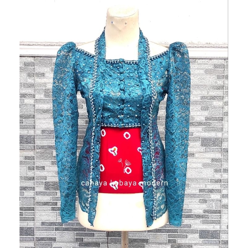 kebaya Brokat mutiara Pundak terbuka / Toska Tua  Turkish