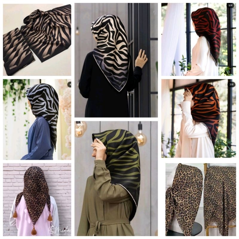 (Leopard) Hijab Segiempat Motif Leopard Terbaru Premium / Jilbab Segiempat Macan Tutul Voal Lasercut