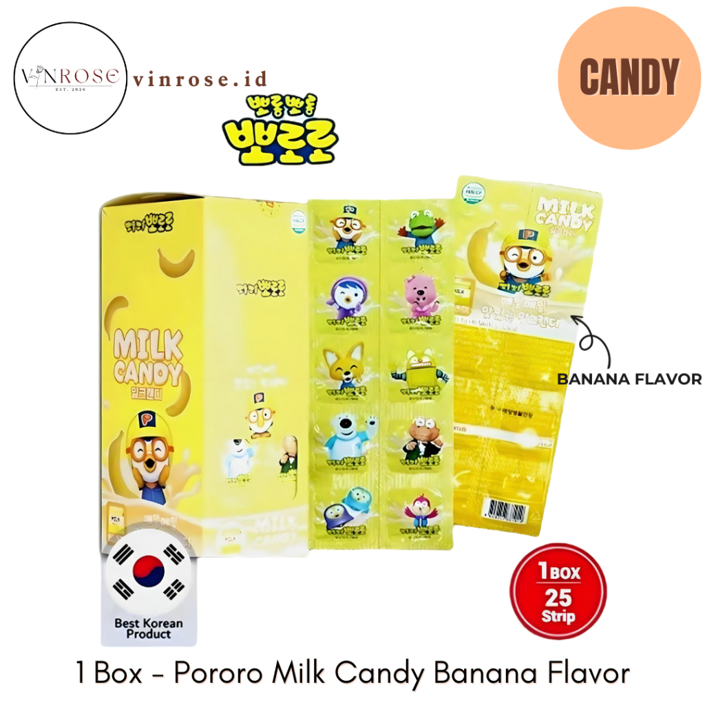 

[1 Box] Pororo Milk Candy Banana Favor Permen Rasa Susu Pisang Korea / Vitamin