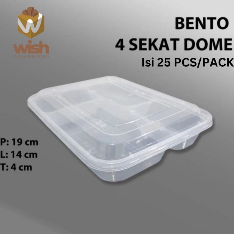lunch box 4 sekat dome / kotak makan 4 sekat dome isi 25 pcs