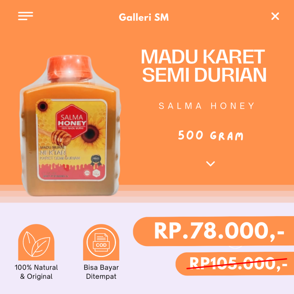 

Madu Murni Nektar Karet Semi Durian 500gr Madu Asli Salma Honey Original