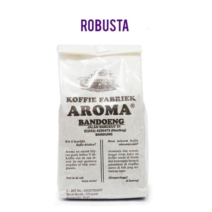 

Kopi Aroma Robusta Biji / Koffie Fabriek Bandung 250 GR
