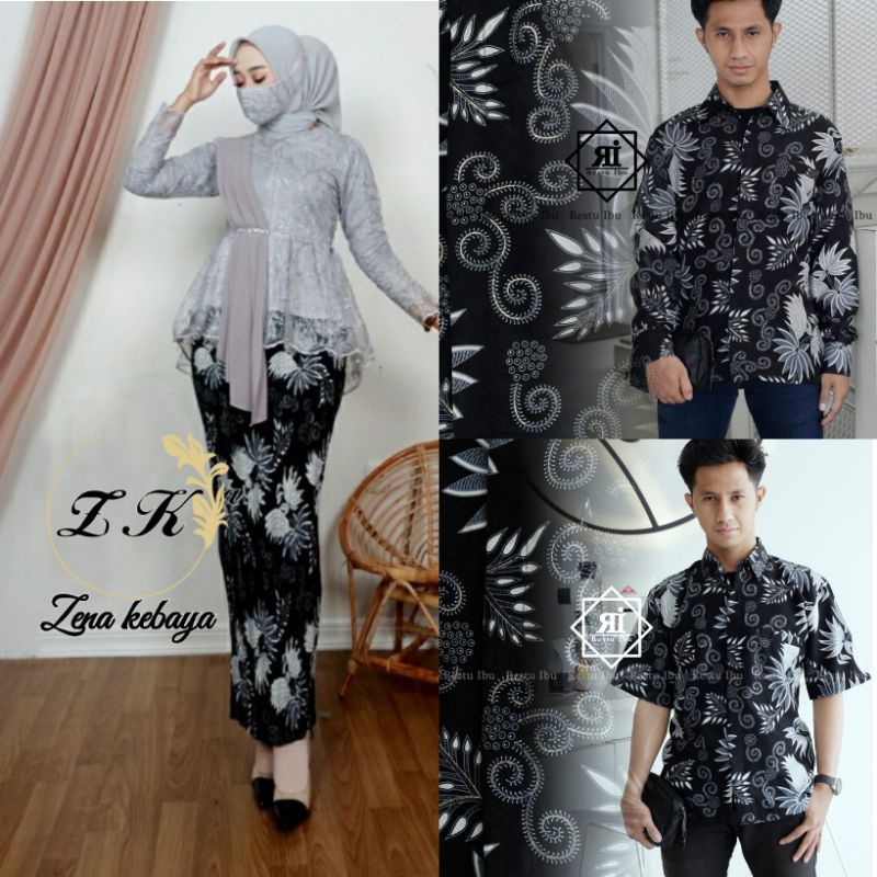 Couple Pasangan Kebaya Aurora Selendang Kemeja Batik Couple Lamaran Baju Kebaya Couple Kondangan
