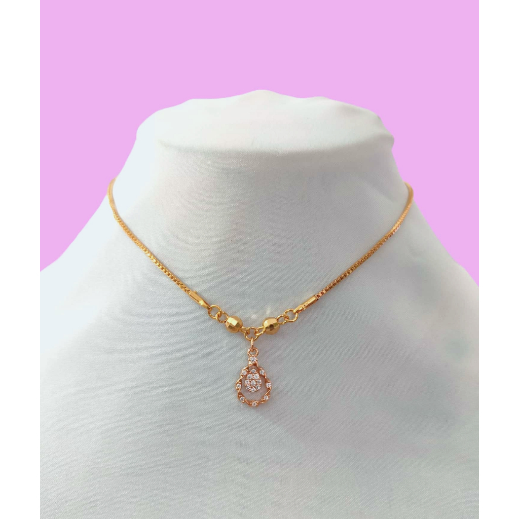 kalung plus bandul 35cm lapis emas oval melintir mata putih