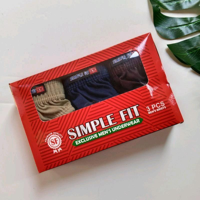 Celana dalam pria dewasa 1 box 3 pcs SIMPLE FIT BOX MERAH size M L XL 3L Katun Segitiga Cowok
