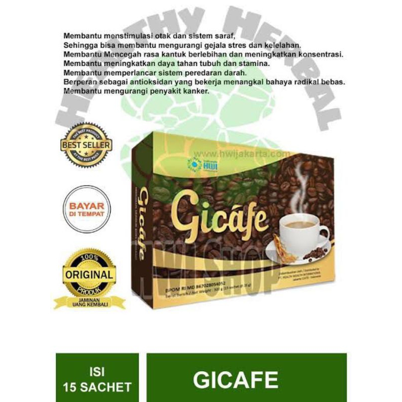 

MINUMAN KESEHATAN GICAFE KOPI GINSENG HWI JAMIN ORIGINAL 100% (ANTI NGANTUK & STRESS / MENINGKATKAN STAMINA)