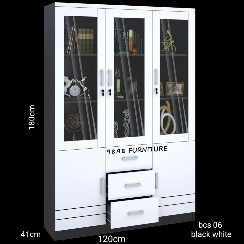 Lemari Buku Krendy 3 Pintu - Rak Serbaguna - Lemari Arsip - Medan