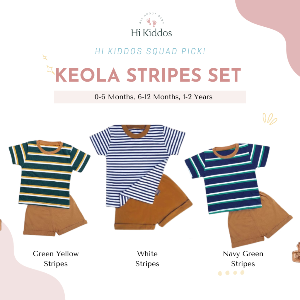 Keola Stripes / Setelan Baju Bayi Laki Laki dan Perempuan 0 6 Bulan / Pakaian Bayi Newborn